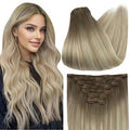 Full Shine Clip in Extensions Real Human Hair Brown Blonde Balayage Hair Extensions Remy Straight Hair Clip ins 20 Inch 7 Pcs 120 G