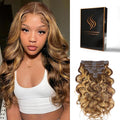 Clip in Hair Extensions Real Human Hair Body Wave #4/27 Chocolate Brown to Honey Blonde 100% Brazilian Remy Human Hair Extensions 8pcs Per Set with 18 Clips Double Weft 18 Inch 80g/3.6oz
