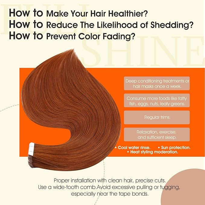Full Shine Tape in Human Hair Extensions Invisible Tape in Hair Extensions Color 550 Copper Natural Adhesive Skin Weft 22Inch Seamless Remy Extension 50Gram 20Pcs for Wedding