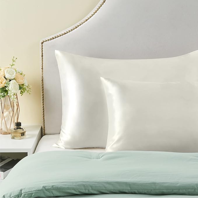 BEDELITE Satin Pillowcase for Hair and Skin, Super Soft and Cooling Similar to Silk Pillow Cases 2 Pack with Envelope Closure, Gift for Women Men(20"x40" King Size, Ivory)