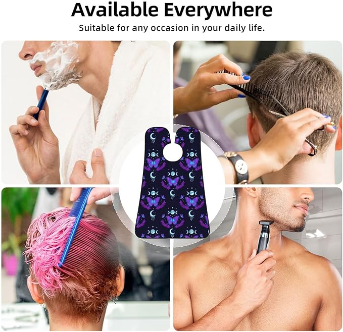 Adjustable Beard Catcher Apron, Magic Moon Moth Mystical Goth Astrology Art Shave Bib, Non-Stick Waterproof Grooming Bib, Shaving Essential for Men Dad Christmas