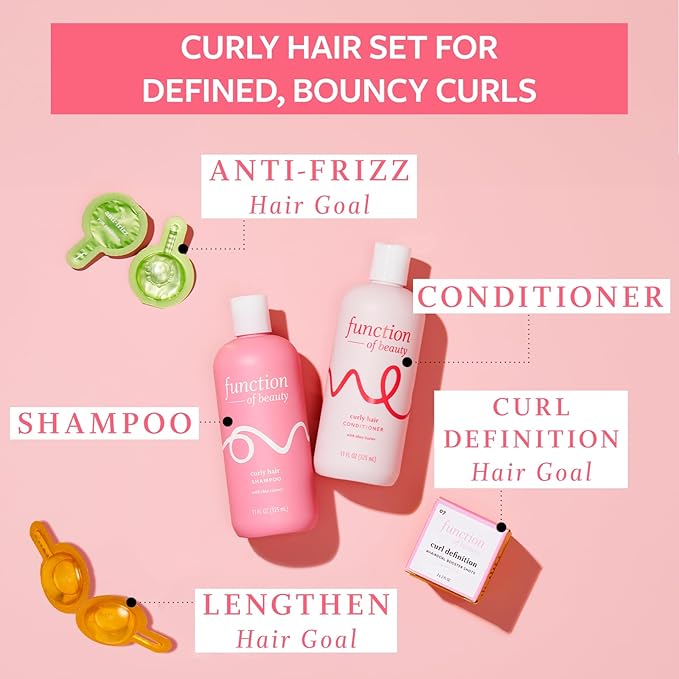 Function of Beauty Curly Hair Set with Shampoo, Conditioner & Add-In Booster Treatment - Curl Definition, Anti-Frizz & Lengthen Booster Shot to Enhance Shampoo, Conditioners & Hair Care Products