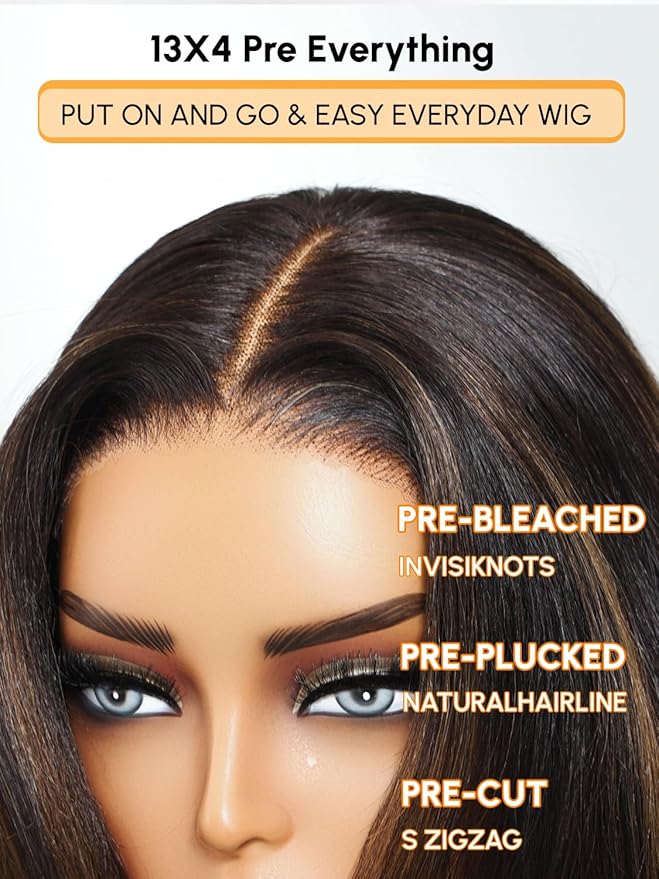 Julia Hair 13x4 Pre Everything Chestnut Brown Highlight Yaki Loose Body Wave Wig With Drawstring Glueless Wigs Human Hair HD Lace Frontal Wig Bleached Knots Ready to Go 18 Inch