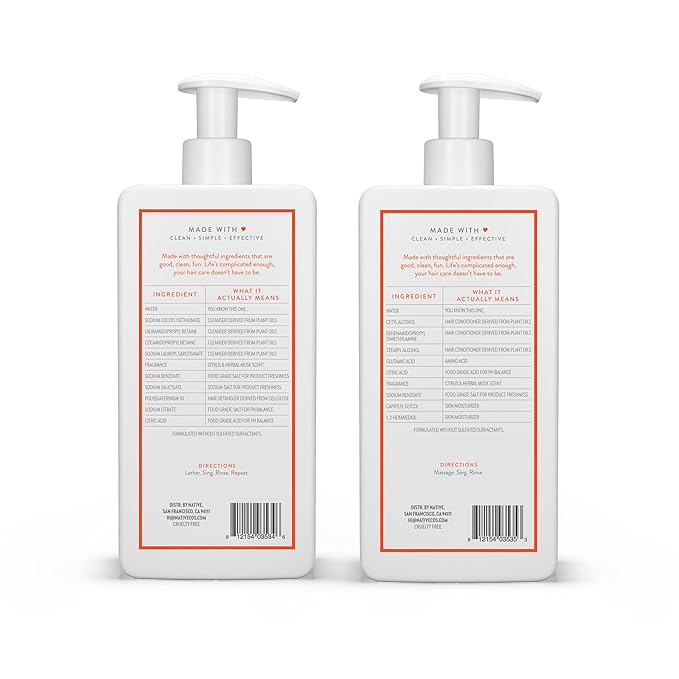 Native Shampoo and Conditioner contain Naturally Derived Ingredients | All Hair Types, Color & Treated, Fine to Dry Damaged | Sulfate & Dye Free | Citrus & Herbal Musk, 16.5 fl oz each (2 pack)