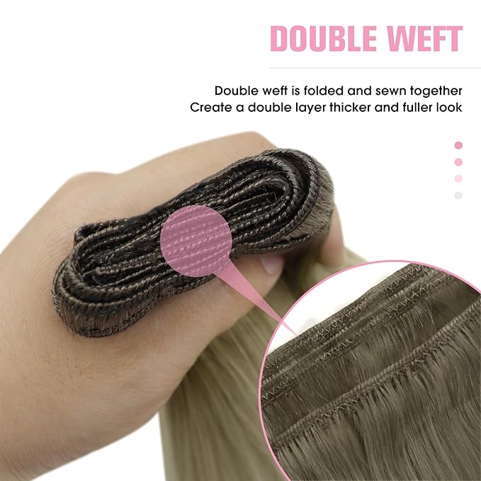 YoungSee Weft Hair Extensions Ombre Blonde Human Hair Sew in Extensions Ash Blonde Ombre Platinum Blond Highlights Sew in Hair Extensions Real Human Hair Wefts One Piece 18Inch 100G