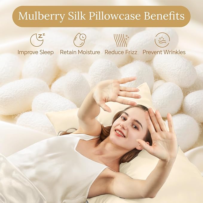 INFIIXSO Mulberry Silk Pillow Case King Size, Silk Pillowcase with Hidden Zipper 20"x36", Extraordinary Smooth and Soft Pillow Cases for Hair and Skin(Ivory, 1 Pack)
