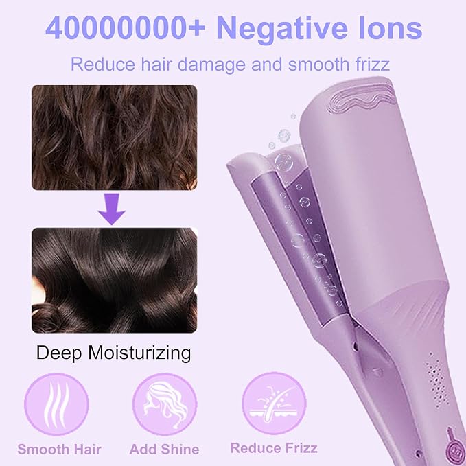 Waver Hair Crimper, 1.25 Inch Curling Wands with Ceramic 3 Barrels, 4 Temp Settings, Heat Resistant Glove, Fast Heating Crimper Hair Iron for Short and Long Hair (Purple)
