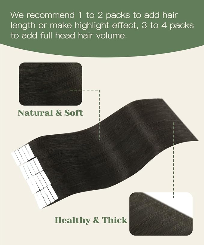 SURNEL Injected Invisible Tape in Hair Extensions 18 Inch Darkest Brown Injection Seamless Tape in Extensions Human Hair 20Pcs 40g(#2,18)