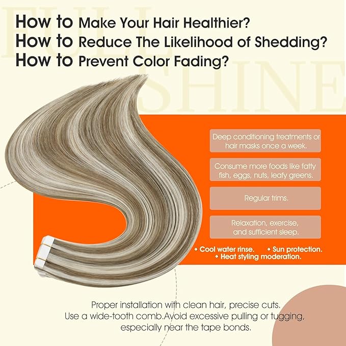 Full Shine Highlight Blonde Tape Extensions Color 8 Ash Brown And 60 Blonde Tape in Hair Extensions Human Hair 24Inch Invisible Seamless Skin Weft 50G 20Pcs Add Length