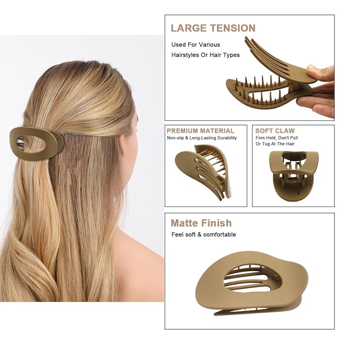 Flat Hair Clips for Women - 4 Pack Matte Lay Flat Claw Clips, Non-Slip Strong Hold Duckbill Clips for Thick/Thin Hair, Neutral Color Hair Accessories for Daily Styling
