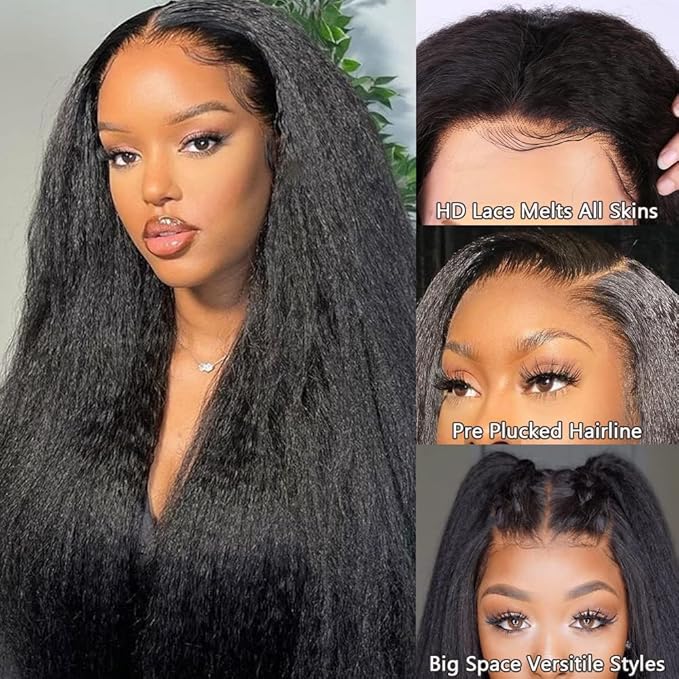 GOLFMAX 22 Inch Yaki Straight Lace Front Wigs Human Hair Wigs 13x4 Transparent Lace Front Human Hair Wig Pre Plucked Kinky Straight Human Hair Lace Frontal Wigs