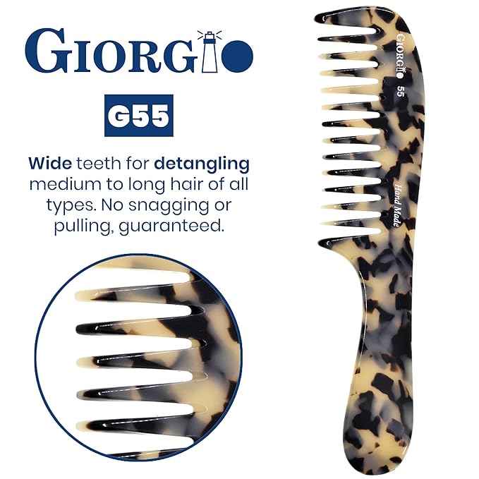 Giorgio G55 Wide Tooth Detangling Comb for Wet Hair, Handmade Large Tooth Rake Comb for Women with Thin to Medium Thickness Hair (8")