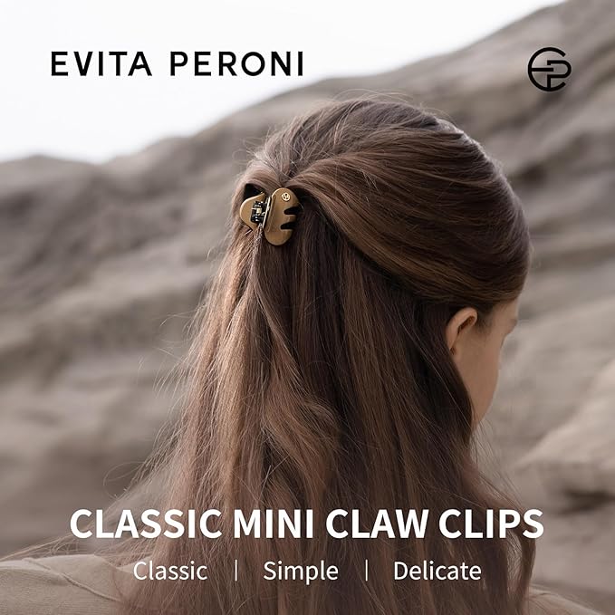 EVITA PERONI Small Hair Clips, Mini Hair Clip for Hair, Little Tiny Claw Clips for Women Girls Half Updo, Caramel Brown