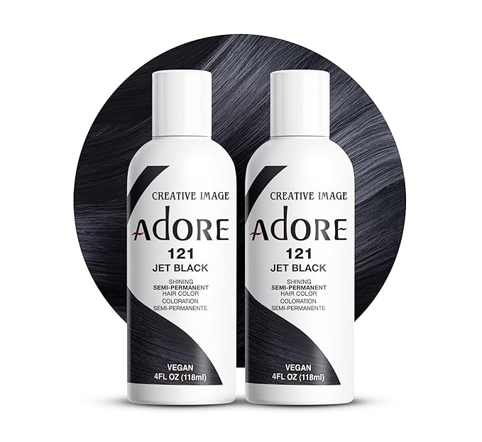Adore Semi Permanent Hair Color (121 Jet Black) | Vegan & Cruelty-Free Black Hair Dye | No Ammonia, No Peroxide, No Alcohol | 4 Fl Oz Each (Pack of 2)