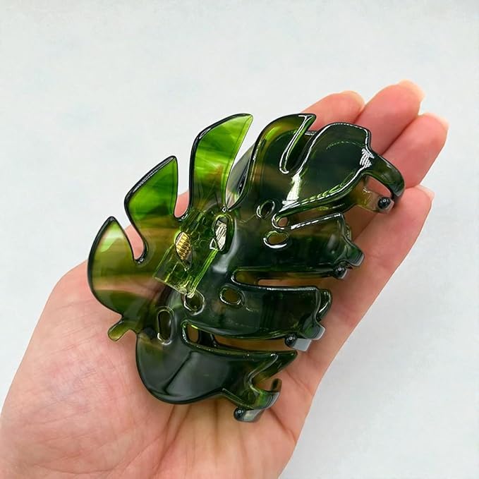 Green Monstera Leaf Hair Clip – Large Boho Acetate Hair Claw, Stylish Plant Leaf Hair Clamp, Trendy Hair Accessories, Gift for Plant Lovers & Her