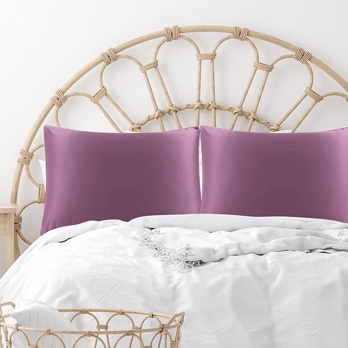 uxcell 2 Pack Silk Satin Pillowcase for Hair and Skin, Cool, Silky, Soft Breathable Pillow Cases Queen Size 20x30 Inch Sateen Pillowcase Mauve with Envelope Closure