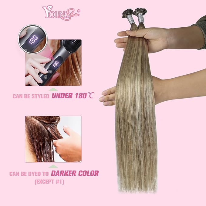 YoungSee K Tips Balayage Hair Extensions Hot fusion Pre Bonded Ktip Hair Extensions Human Hair Ombre Brown and Blonde 18In 1G/S 50G