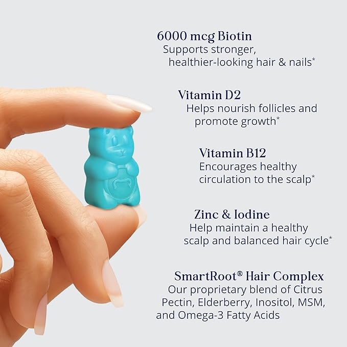 SugarBearPro Hair Vitamin Gummy 6 Month Supply Extra Strength Biotin 6000mcg, Growth for Men & Women, Vegan Vitamin B12, MSM, Inositol, Omega 3, Elderberry, Certified Kosher, Halal, Cruelty-Free