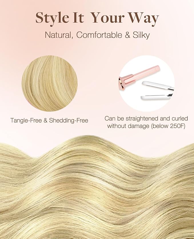 GOO GOO Invisi Edge Tape in Hair Extensions Human Hair, 18AT60A Pearl Ash Blonde Highlights 20pcs 22inch 50g, Virgin Remy Hair, Seamless Injected Tape, Natural Look