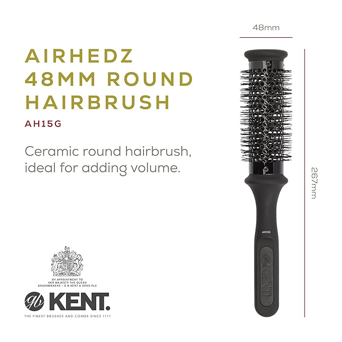 Kent AH15G AirHedz Ceramic Round Brush for Blow Drying, Blow Dryer Hair Brush for Long Bobs and Short to Mid-Length Hair, Features Ceramic Barrel for Accurate Results and Faster Drying Time.