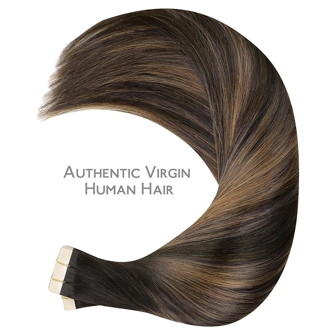 WENNALIFE Tape in Hair Extensions Human Hair, 40pcs 100g 24 inch Balayage Dark Brown Mixed Chestnut Brown Hair Extensions Real Human Hair Straight Tape in Extensions Invisible Human Hair Extensions