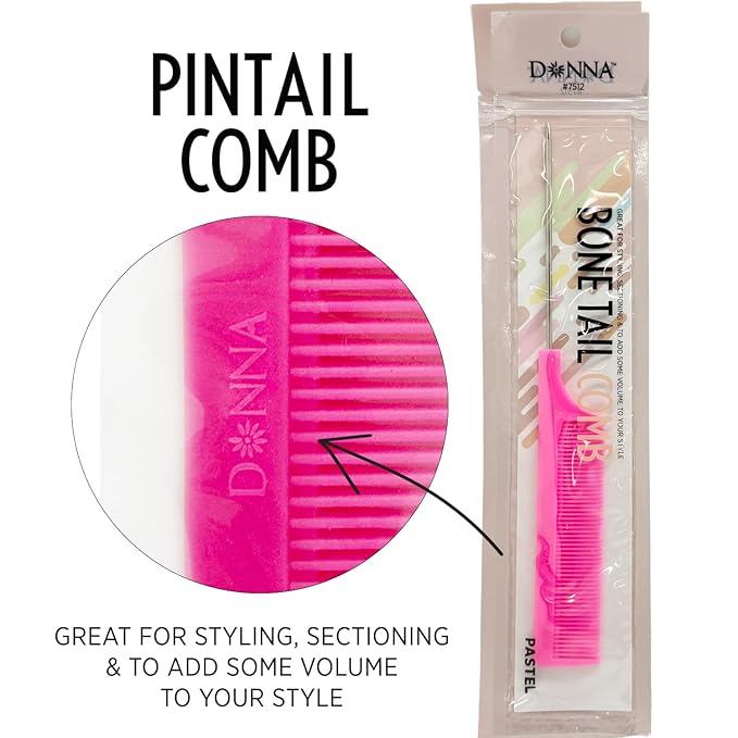 DONNA Bone Tail Comb with Metal Pintail – Precision Styling & Parting Comb for Braids, Weaving & Hair Sectioning Professional Hair Tool (PINK)