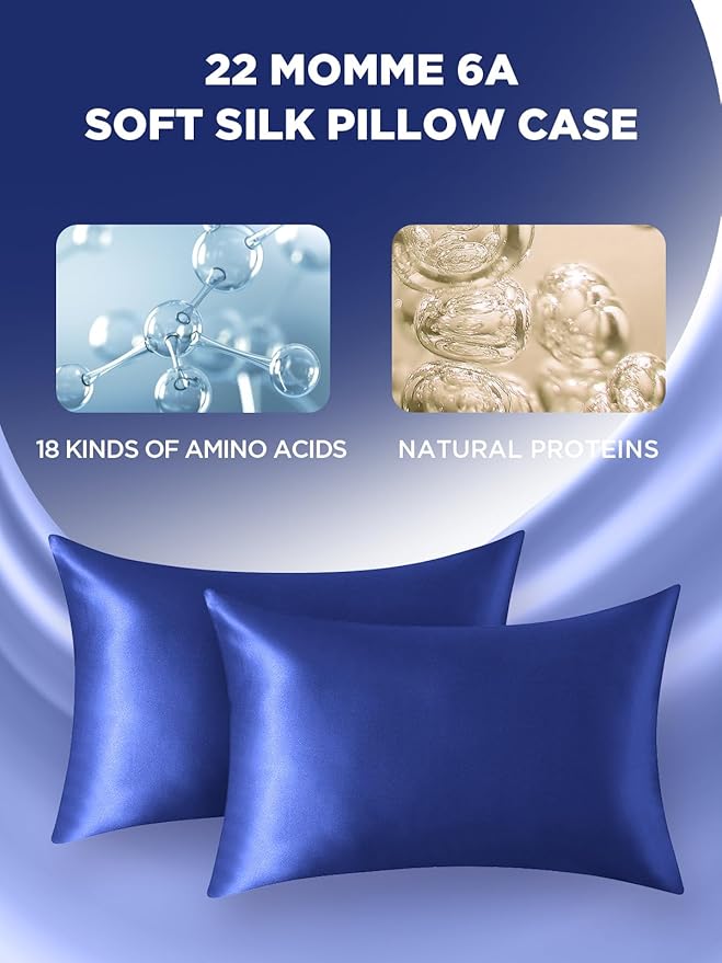 Mulberry Silk Pillowcase for Hair and Skin, SGMSILK 22 Momme Natural Silk Pillow Cases with Zipper, 6A Soft and Smooth Single Sided Pure Silk Pillow Cover (Royal Blue, King 20"x36")