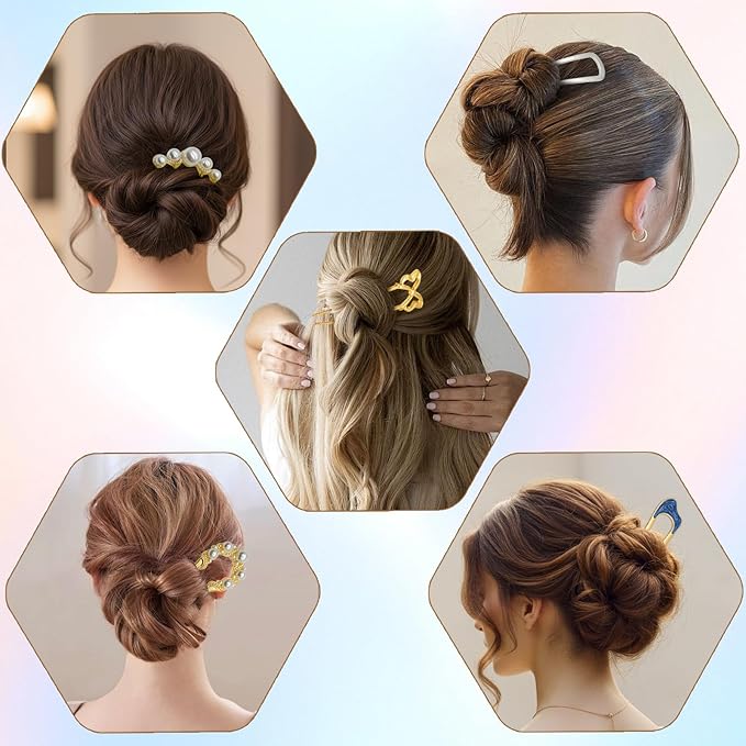 10 PCS French Hair Pins for Women, Lightweight French Twist Hair Pins U-Shaped Pearl French Pins, Bun and Updo Hair Styling Pins Metal Hair Fork Hair Accessories