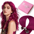 YoungSee Nano Ring Hair Extensions Magenta Nano Human Hair Extensions Burgundy Nanobead Hair Extension Human Hair Colorful Nano Hair-Extension Colored for Role Playing 25s 25g 20inch