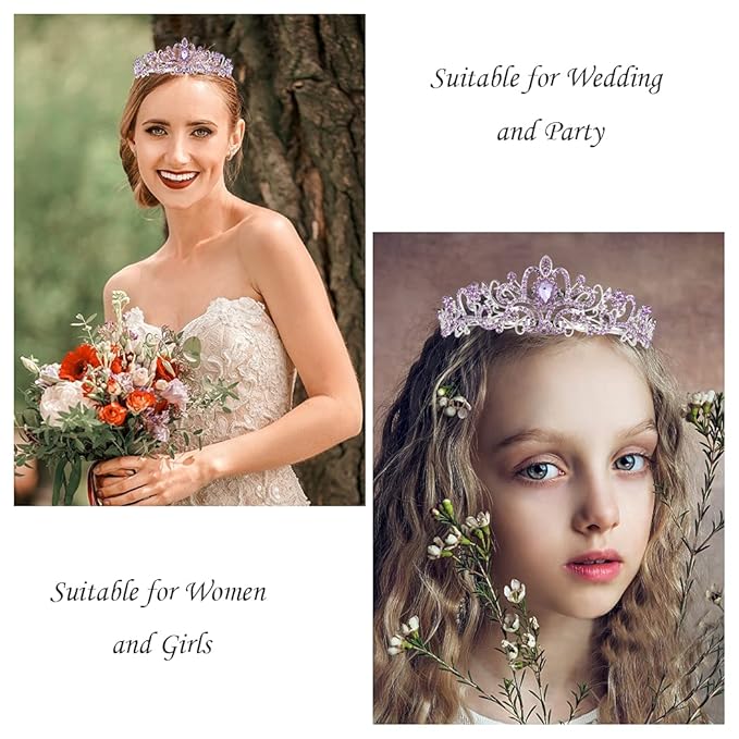 Didder Silver Tiaras and Crowns for Women - Light Purple Crystal Princess Headbands for Bridal, Wedding, Prom, Birthday Parties