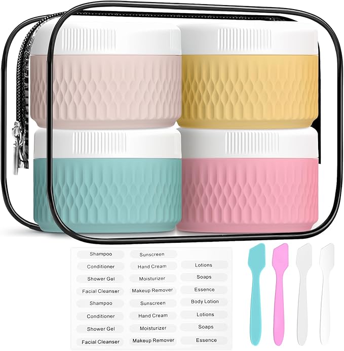 Travel Containers for Toiletries, Silicone Cream Jars BPA Free, TSA Approved 1.3oz Travel Size Containers, Leak-proof Travel Essentials with Lid for Cosmetic Face Hand Body Cream