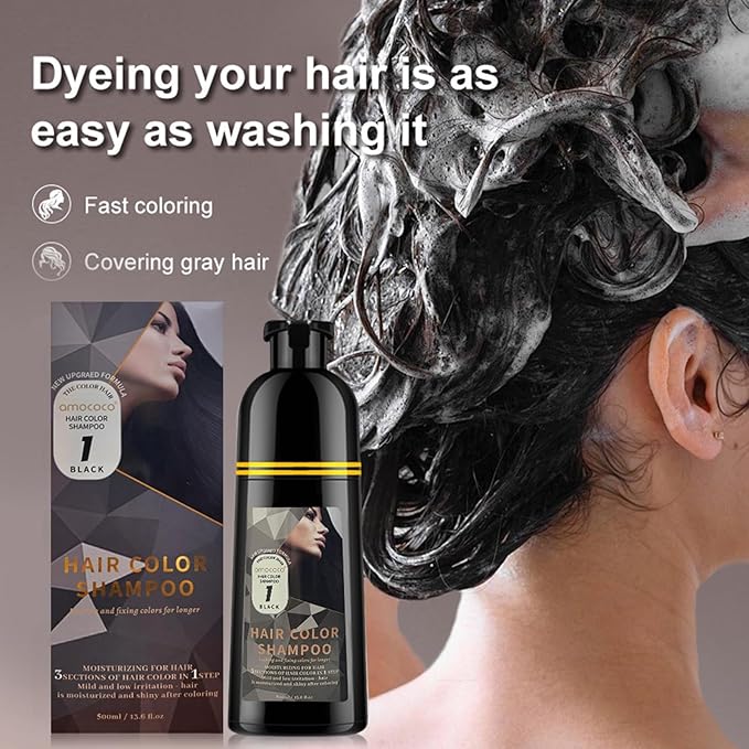 Hair Dye Shampoo, 3 in 1 Gray Hair Coverage, One-Step Wash-In Hair Dye, Shampoos for Color Treated Hair, Semi Permanent Hair Color Shampoo for Women & Men, 13.6 fl. oz, (Black)