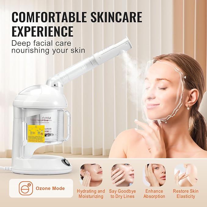 VEVOR Hair Steamer, 2 in 1 UV Ozone Hair & Facial Steamer with Detachable Bonnet Hood, Nano Ionic Face Steamer with 360° Rotatable Sprayer for Deep Conditioning, Perfect for Salon Spa Home Beauty