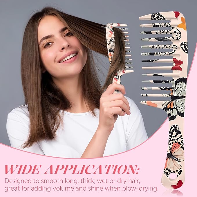 Wide Tooth Comb,Effortless Tangle Removal for Curly, Wet, Long Hair Wet,Cute Aesthetic Design for Women Men and Girls (Brown-12)