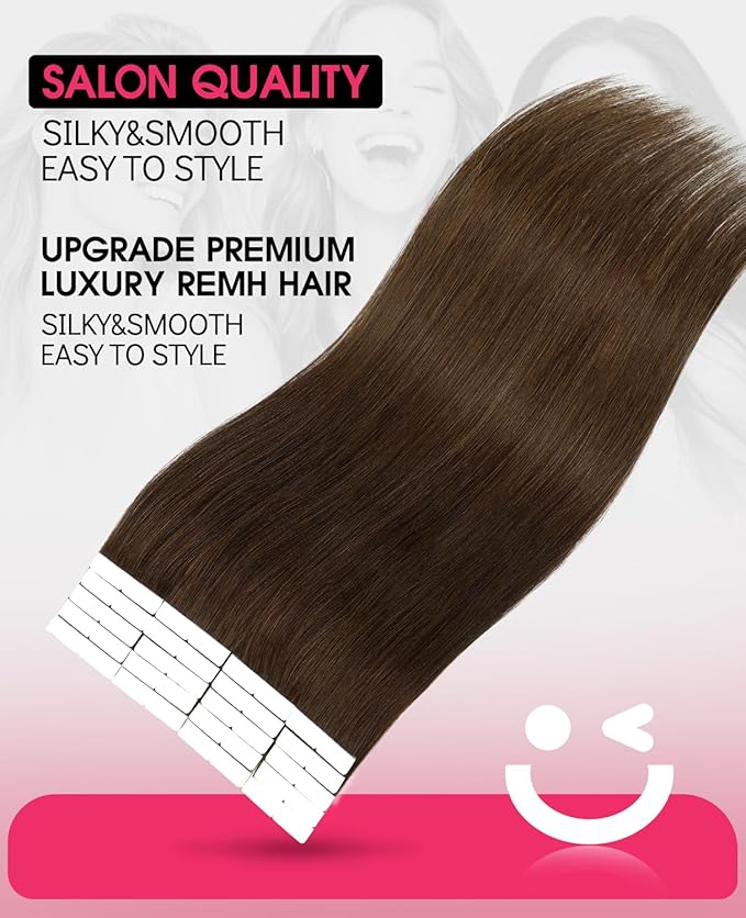 Youngsmile Insert Tape in Hair Extensions Injection Human Hair Extensions #4 Chocolate Brown Invisi Edge Tape ins Remy Human Hair 14 Inch Injected Hair Tape in Extensions 20pcs 30g Straight (#4,14'')