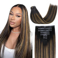 Lashey Hair Seamless Clip in Hair Extensions Human Hair 18 Inch 110g 7pcs Light Yaki Straight Human Hair Clip in Extensions Natural Black Mixed Chestnut Brown Hair Extensions for Women