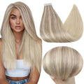 Full Shine Tape in Hair Extensions Human Hair 18 Inch Color 18 Fading to 22 and 60 Platinum Blonde Remy Human Hair Extensions Tape in 20 Pieces 50 Grams Adhesive Tape Extensions