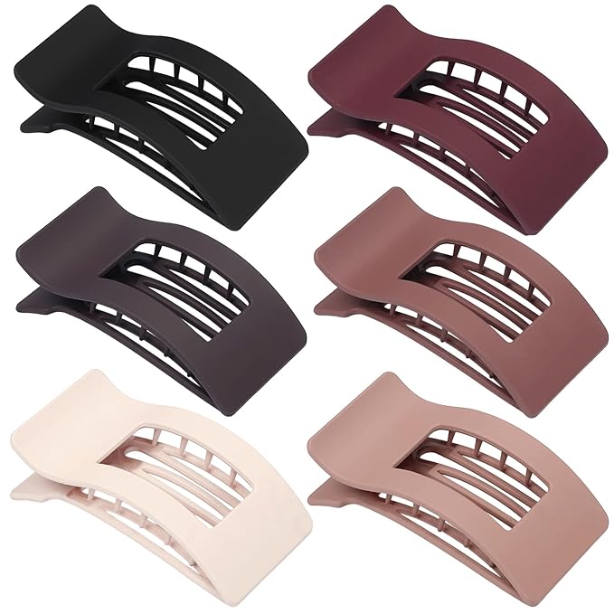 French Flat Hair Clips for Women 6pcs Hair Claw Clips for Thick or Thin Hair Matte Claw Clips for Girls Barrettes Non-Slip Strong Hold Hair Accessories for Women (Brown Scarlet)