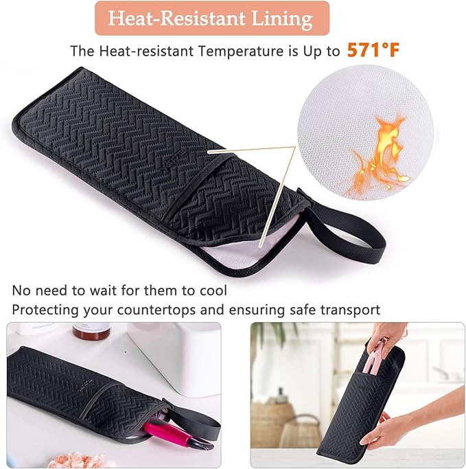 Hair Tools Travel Bag, Heat Resistant Curling Iron Holder & Flat Iron Case, Hot Tools Organizer Pouch for Hair Straightener, Hair Dryer, Crimper & Styling Accessories, Travel Makeup Bag