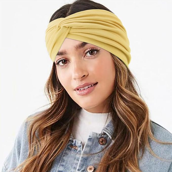 DRESHOW 4 Pack Turban Headbands for Women Wide Vintage Head Wraps Knotted Cute Hair Band Accessories