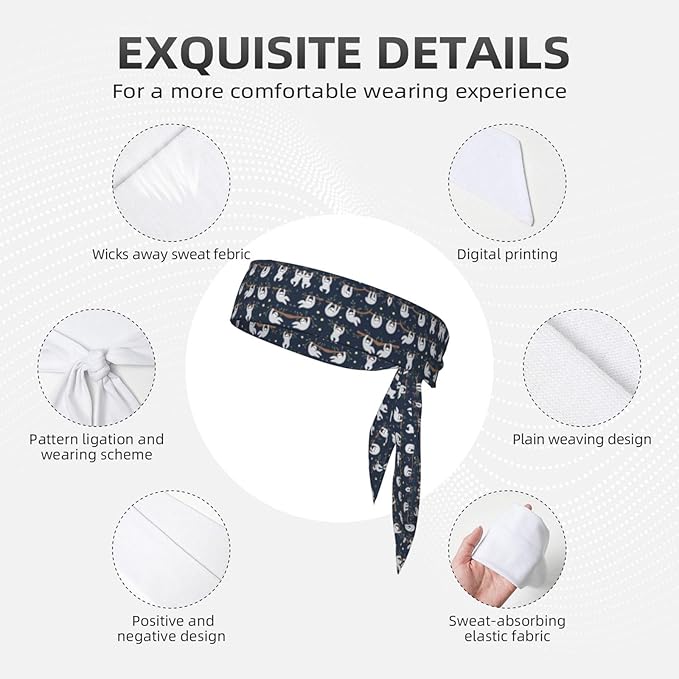 Men Women Sports Sweatband, Multi Style Elastic Head Ribbon for Sports Fitness Spa, Fashion Cute Sloth Headwear Head Accessories