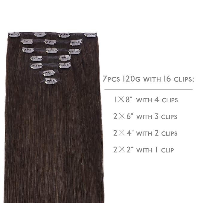 WENNALIFE Clip in Hair Extensions Real Human Hair, 24 Inch 160g 7pcs Light Dark Brown Remy Hair Straight Natural Extensiones De Cabello Humano Con Clip Ins