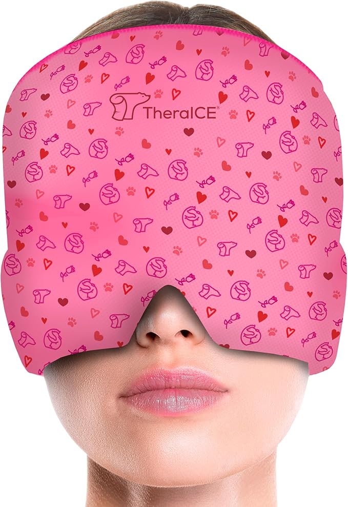 TheraICE Migraine Relief Cap, Migraine Ice Pack Mask, Women Cooling Gel Hat, Face Cold Compress Head Wrap for Her Stress. Great Gift for Mom, Sister, Girlfriend, Grandma & Teacher