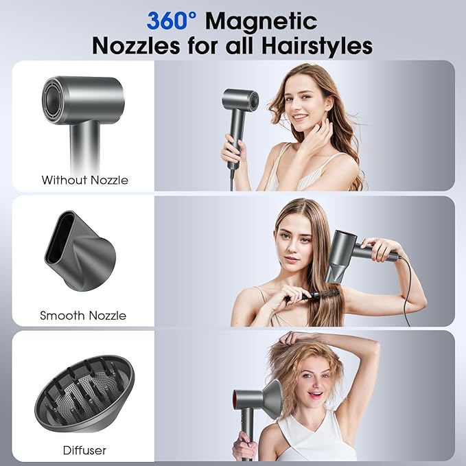 Hair Dryer, Professional Ionic Hair Dryer for Fast Drying, High Speed Hair Blow Dryer with Diffuser for Home Salon Travel, Constant Temperature Hair Care Without Hair Damage