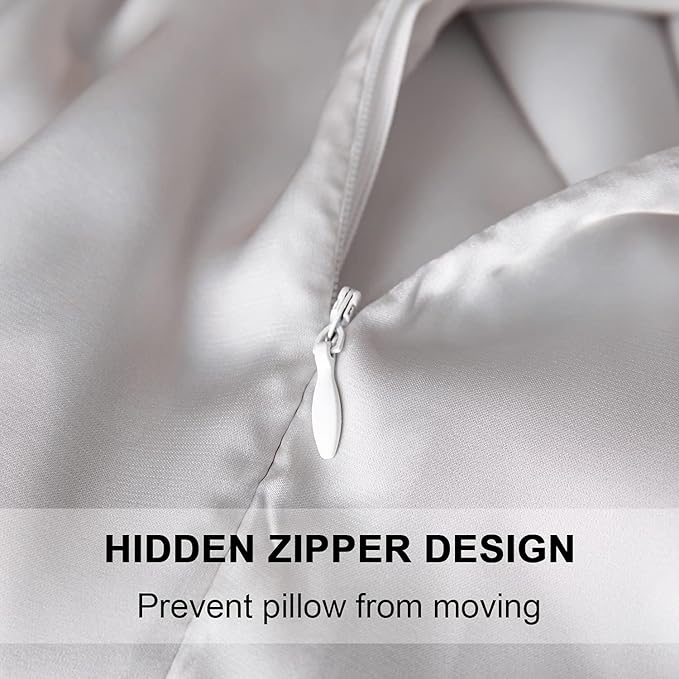 Mulberry Silk Pillowcase for Hair and Skin,Queen Size Cooling Silk Pillow Case with Hidden Zipper,Allergen Proof Dual Sides Soft Breathable Smooth Silk Pillow Cover for Women.(Queen,Light Gray)
