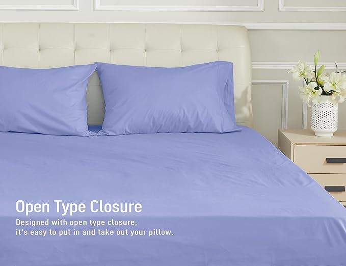 Sunflower Queen Pillowcases Set of 2, 100% Cotton Queen Size Pillow Cases 2, 20×30 inches Purplish Blue, Soft and Breathable