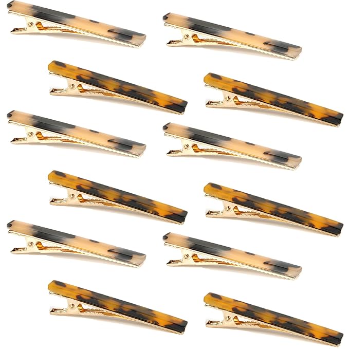 Cobahom Leopard Print and Tortoise Shell Hair Clips - 12 Pack Metal Duck Teeth Pins for Styling, 2.36 Inch