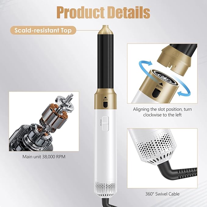 5 in 1 Hot Air Brush, Blow Dryer Brush & Auto Air Curling Wrap Hair Styler, 1000W Professional Hair Styling Tools Negative Ion Hair Dryer Brush for Drying, Curling, Straightening & Styling