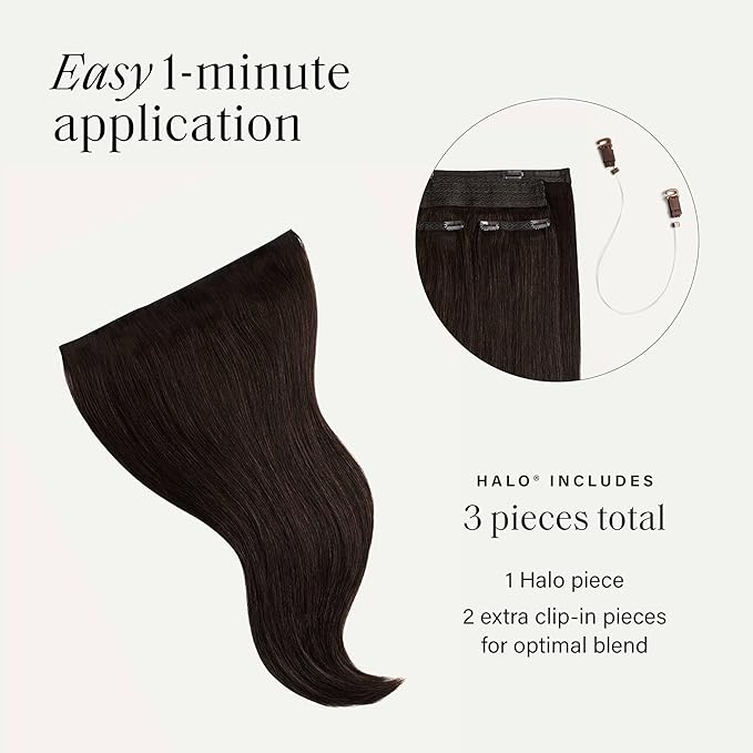Luxy 100% Remy Human Hair – Halo Clip-In Hair Extensions –Natural Looking Volume & Length - One-Piece - Easy 5-Min Application 180 grams 20" Dark Brown Halo