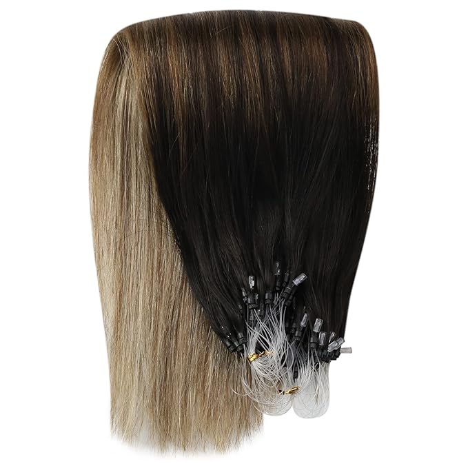 YoungSee Microlink Hair Extensions Human Hair Balayage Micro Ring Hair Extensions Ombre Dark Brown to Medium Browns with Blonde Hair Extension Beaded 20Inch 50g 50s Cold Fusion Hair Extension